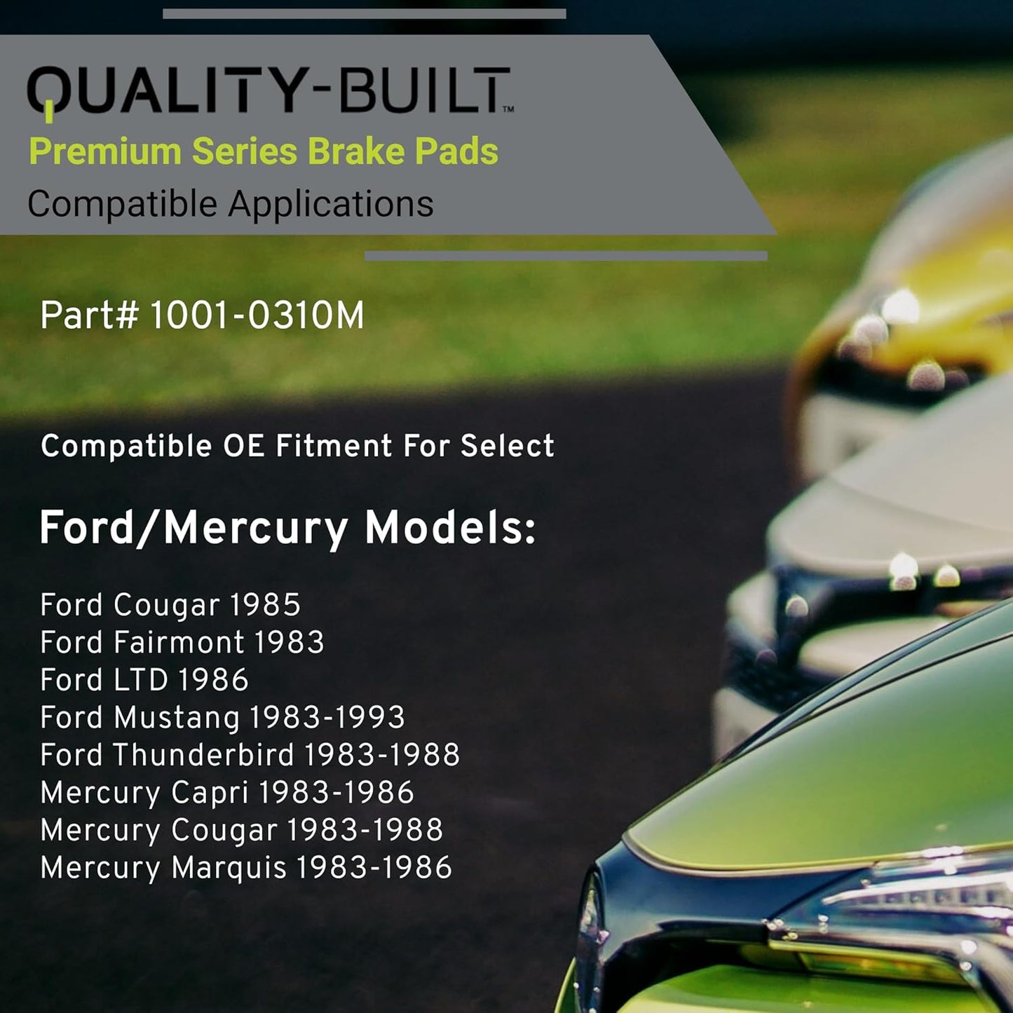 Premium Semi-Metallic Front Brake Pads (1001-0310M) Compatible with 1983-1993 Ford/Mercury (Capri/Cougar/Fairmont/LTD/Marquis/Mustang/Thunderbird)