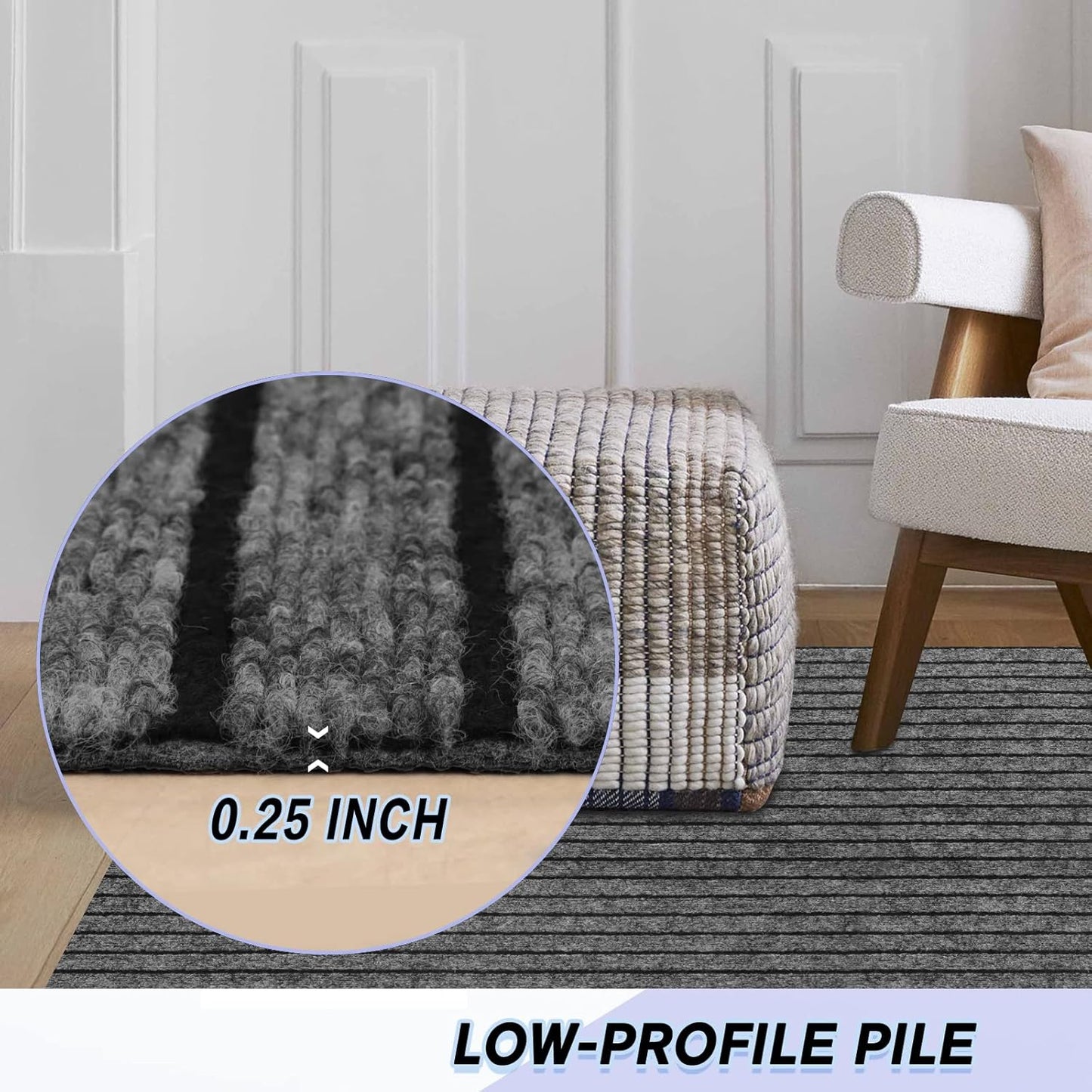 Custom Size Backed Non-Slip Area Rugs Runner, Easy Clean, Waterproof Runner Rugs for Hallway Entryway, Kitchen, Laundry, 4FT x 33FT, Gray Stripe