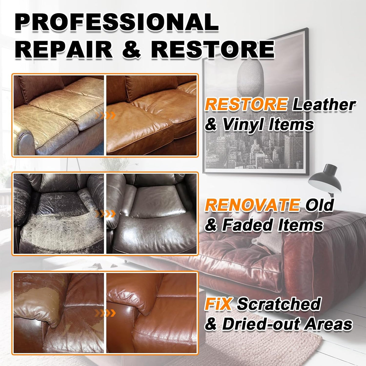 12oz Leather Recoloring Balm & 3.4oz Mink Oil Leather Conditioner kit,Black Leather Color Repair Kits for Couches, Leather Couch Paint Scratch Repair for Furniture Car Sofa Shoes Leather Dye