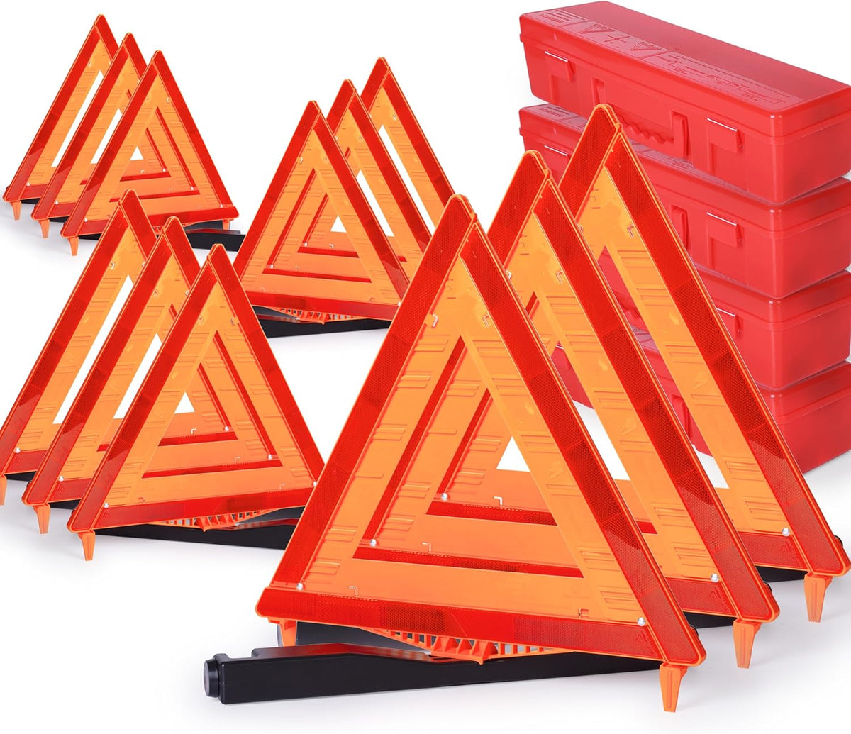12 Pack Warning Triangle DOT Approved, Foldable Emergency Safety Reflective Triangles for Roadside Vehicles Breakdown with Carrying Case