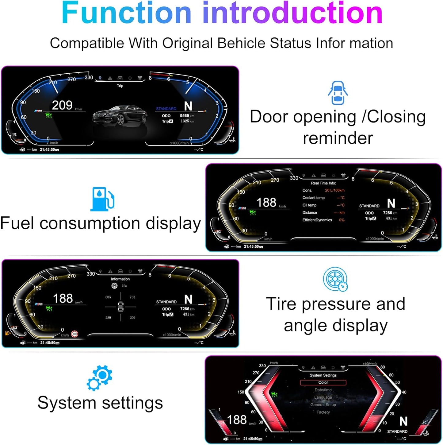 Speedometer Instrument for BMW E60 E61 E63 E64 2003-2009 CCC CIC, 12.3 inch Linux System Original Car Display Digital Cluster Dashboard Screen with Panel