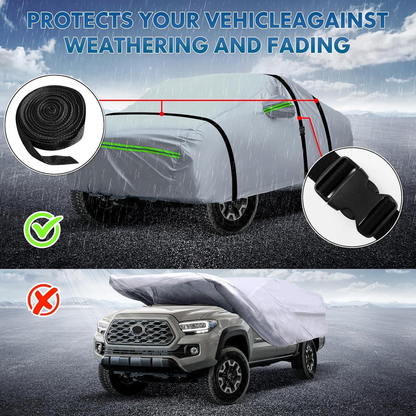 KEYOOG 6-layer Full Car Cover Is All-weather Waterproof, Universal In All Seasons, Snow Prevention, Rainproof, Acid Rainproof, Sunscreen, Ultraviolet-proof, Universally Applicable To Sedan (165"-182")
