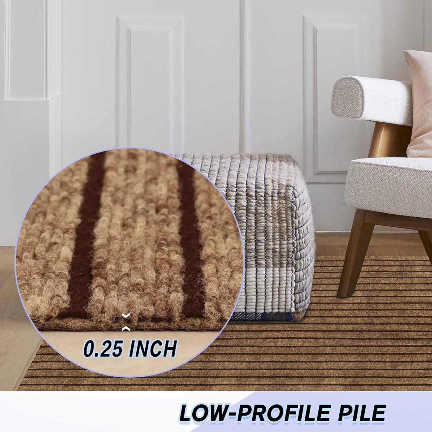 Custom Size Backed Non-Slip Area Rugs Runner, Easy Clean, Waterproof Runner Rugs for Hallway Entryway, Kitchen, Laundry, 4FT x 60FT, Brown Stripe