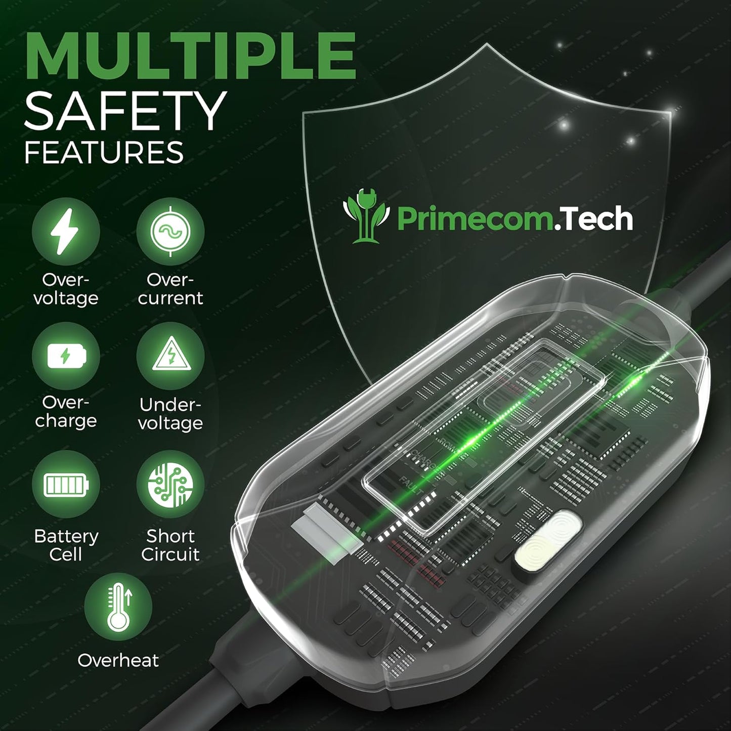 PRIMECOM Level 2 EV Charger 220/240V, 16A, 30ft & 50ft, Portable EVSE Electric Vehicle Charging Cable Compatible with Bolt Volt Leaf BMW i3 Fiat 500e Clarity NIRO Prius (6-20P, 50 Feet)