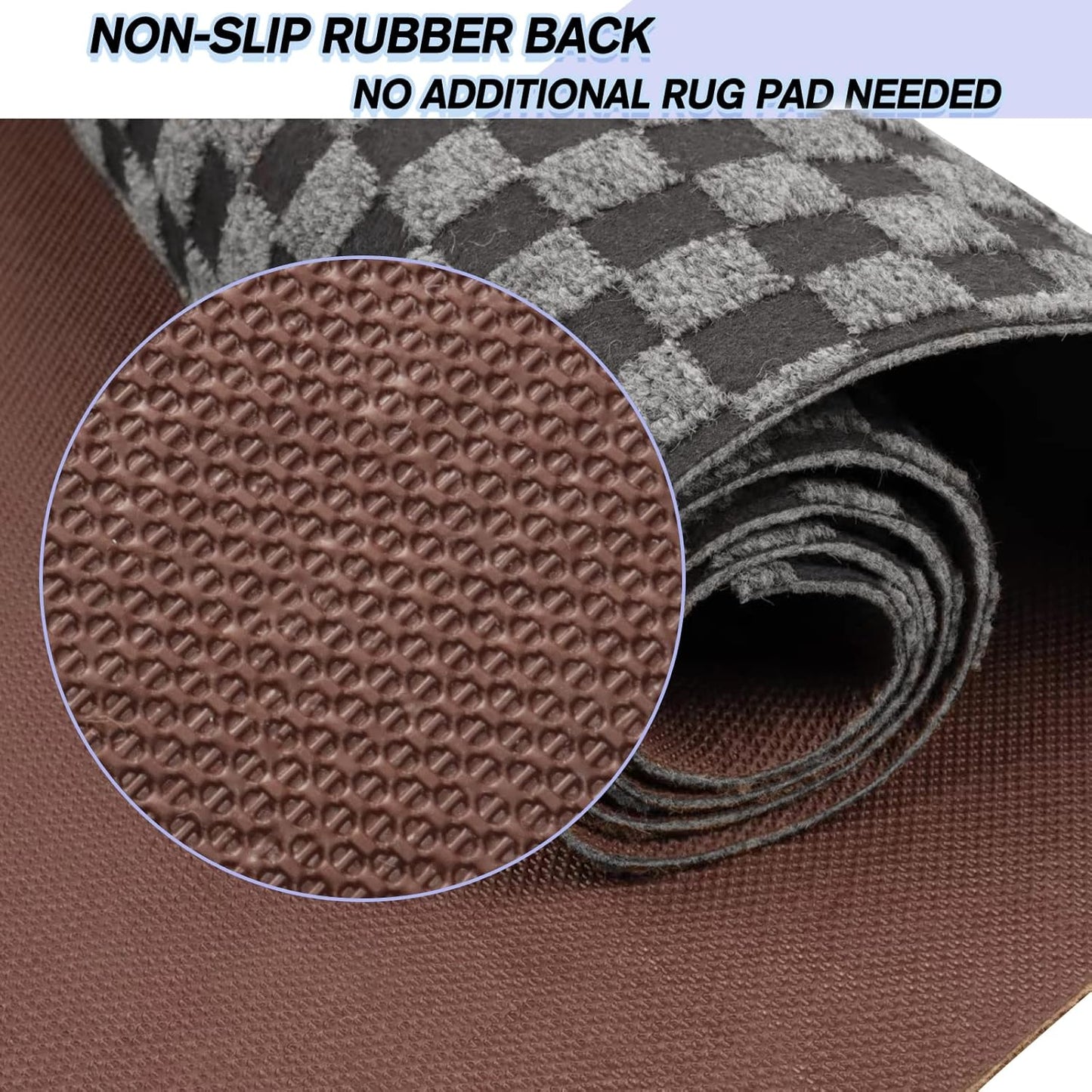 Custom Size Backed Non-Slip Area Rugs Runner, Easy Clean, Waterproof Runner Rugs for Hallway Entryway, Kitchen, Laundry, 2FT x 74FT, Gray Checkered