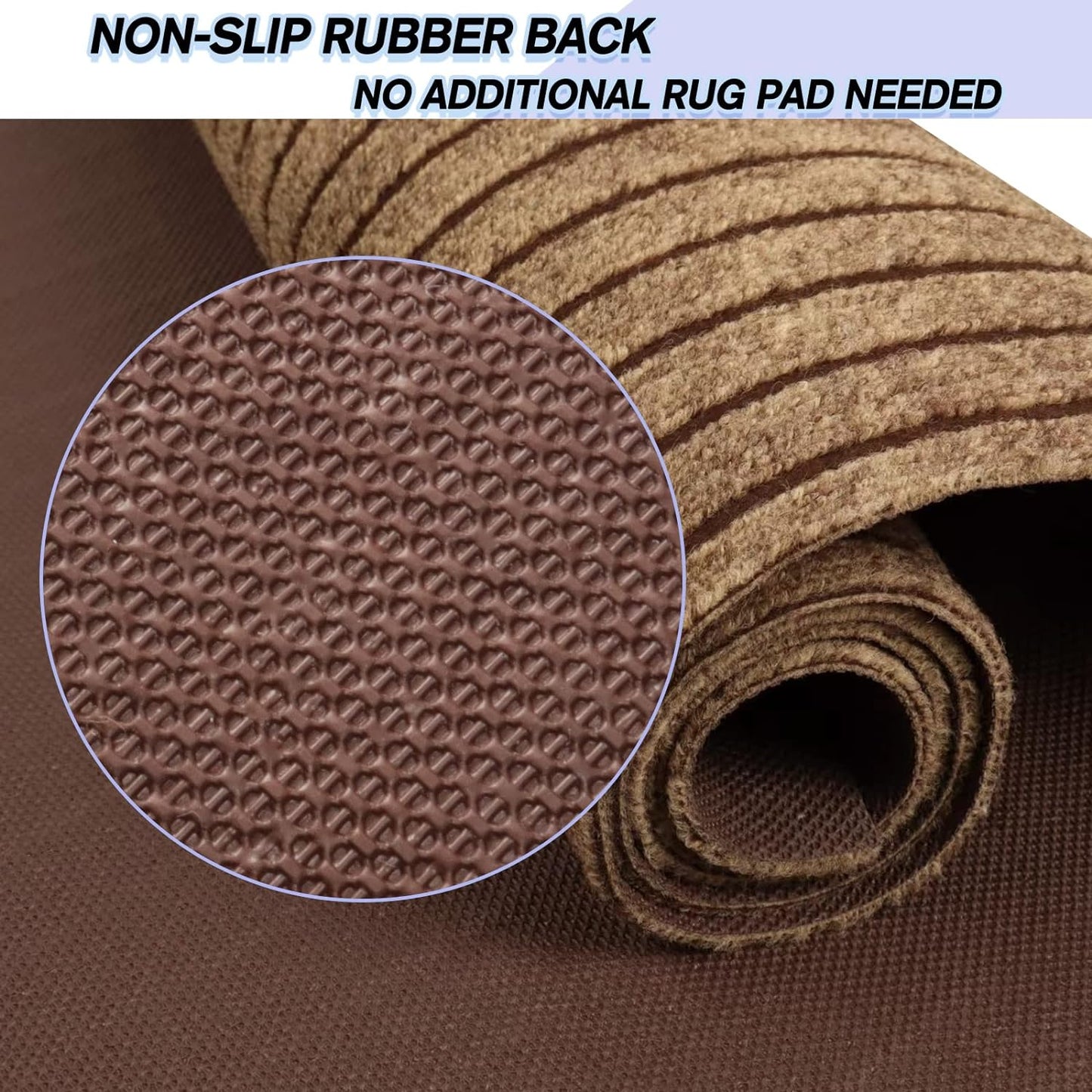Custom Size Backed Non-Slip Area Rugs Runner, Easy Clean, Waterproof Runner Rugs for Hallway Entryway, Kitchen, Laundry, 3FT x 63FT, Brown Stripe