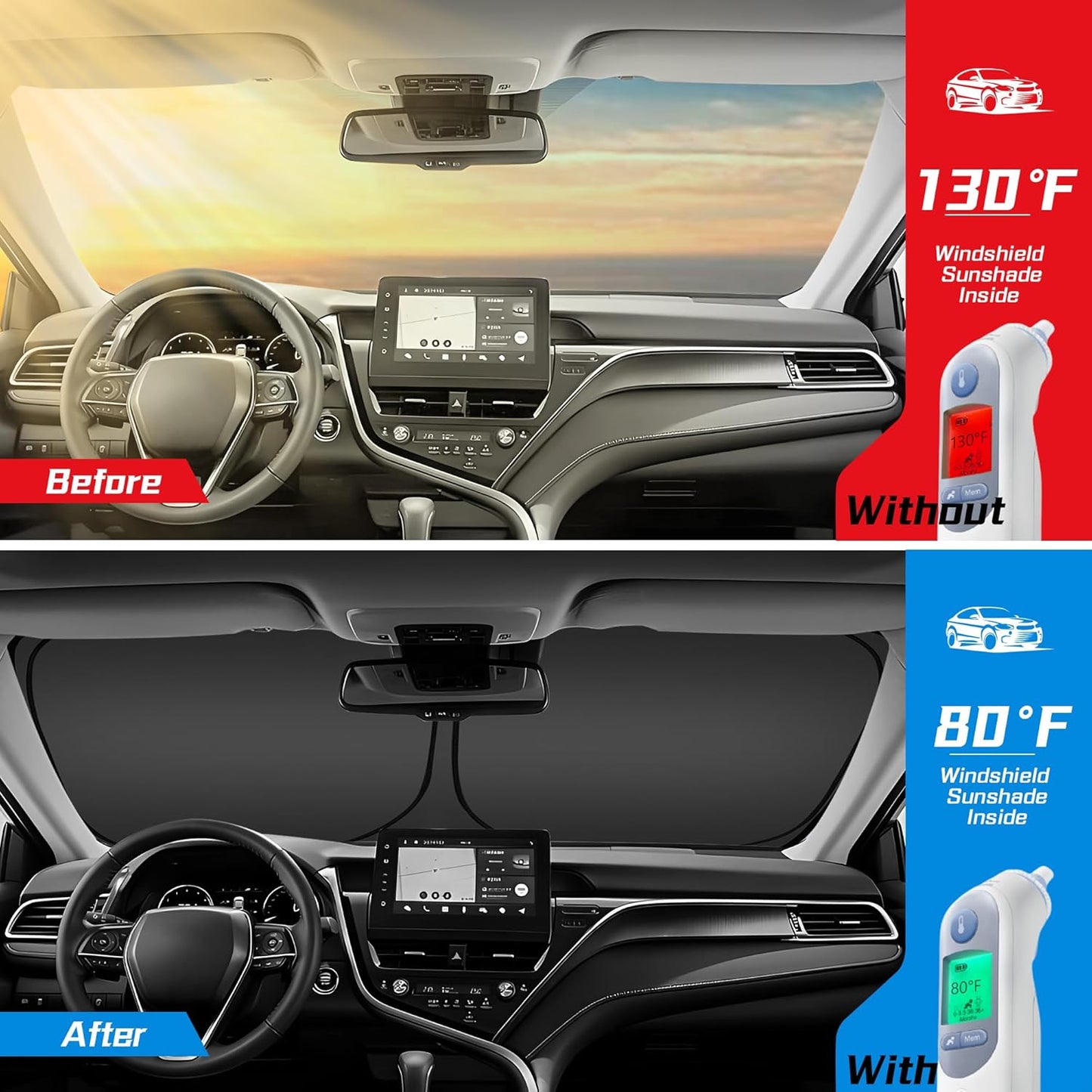 ARISMOTOR Windshield Sun Shade for Toyota Camry LE XLE Hybrid SE XSE Sedan 2018-2024, Custom Fit Foldable Front Window Sunshade Sun Visor Protector, Block UV Rays Keep Your Car Cooler