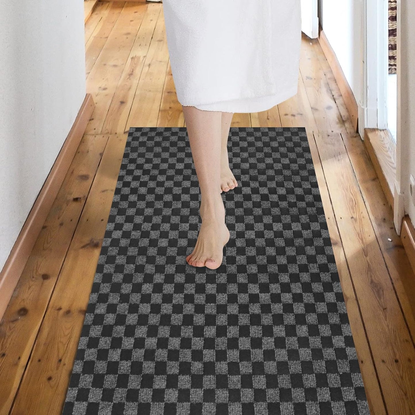 Custom Size Backed Non-Slip Area Rugs Runner, Easy Clean, Waterproof Runner Rugs for Hallway Entryway, Kitchen, Laundry, 3FT x 41FT, Gray Checkered