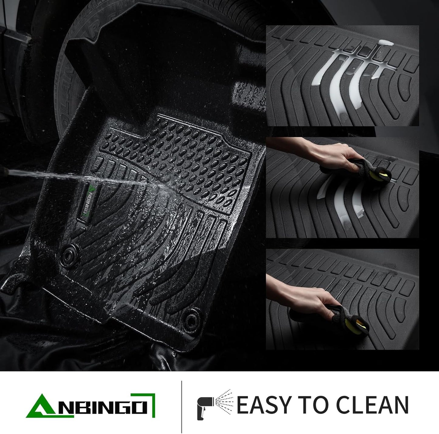 ANBINGO®-Floor Mats for Genesis GV70 2025-2022 (Not Fit Electrified GV70) TPE Fits Front& Rear Row GV70 Mats Waterproof Car GV70 All Weather Floor Mats GV70 Accessories-Black