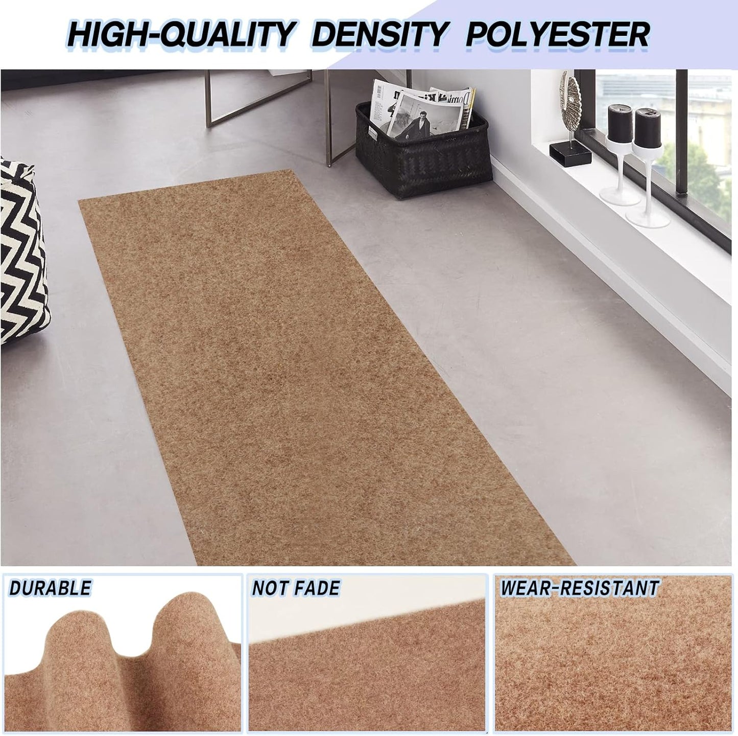 Custom Size Backed Non-Slip Area Rugs Runner, Easy Clean, Waterproof Runner Rugs for Hallway Entryway, Kitchen, Laundry, 4FT x 66FT, Beige