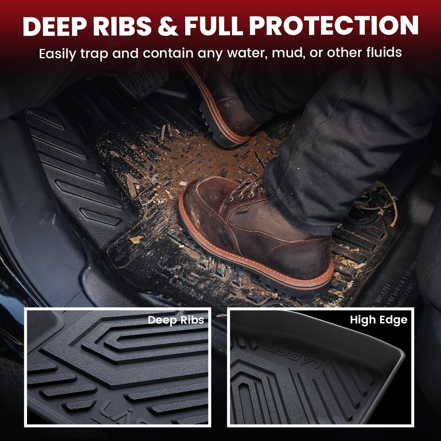 LASFIT Floor & Cargo Mats Fits for VW Atlas Cross Sport 2020-2025, All Weather TPE Custom Fit Floor Liners for 1st and 2nd Rows Car Mats & Trunk Mat for Volkswagen Atlas Cross Sport Accessories, Black