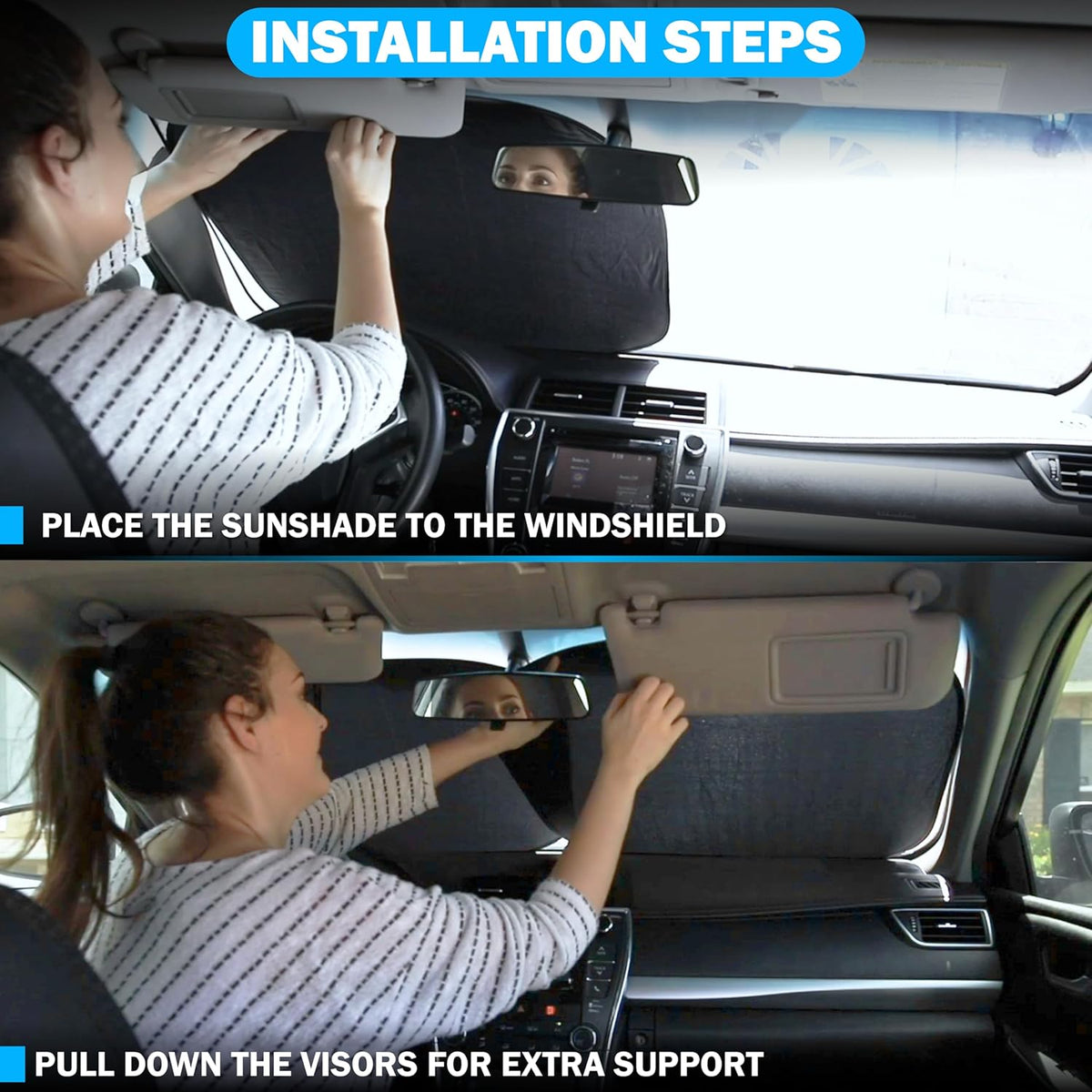 2 Piece Truck Windshield Sun Shade Foldable | Front Windshield Shade for Superior Sun, Heat, and UV Rays Protection | Square Sunshade for Car Ensuring Interior Protection | Large (36"x32.5")