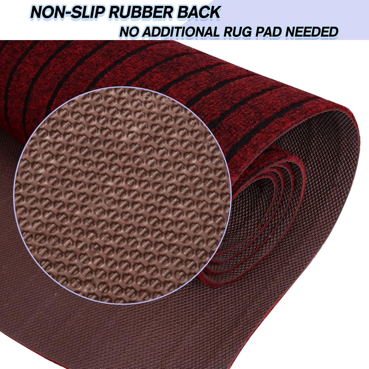 Custom Size Backed Non-Slip Area Rugs Runner, Easy Clean, Waterproof Runner Rugs for Hallway Entryway, Kitchen, Laundry, 3FT x 66FT, Red Stripe