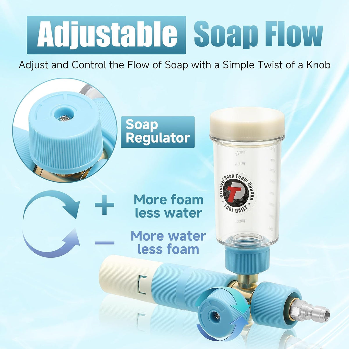 Tool Daily Foam Cannon with Dual Connector Accessory, Original Soap Cannon for Pressure Washer, 5 Power Washer Nozzle Tips, 1/4 Inch Quick Connect