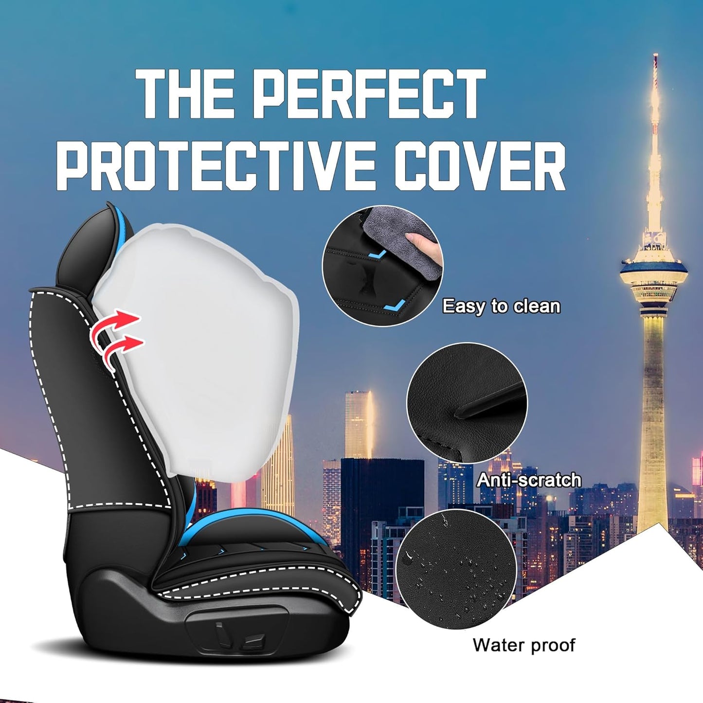Car Seat Covers for Chrysler Pacifica 2004-2025, Stylish Sport Seat Cover, Premium Nappa Leather Car Seat Cover. Automobile Seat Covers Sets.(Standard 5 Seats/Black Blue)