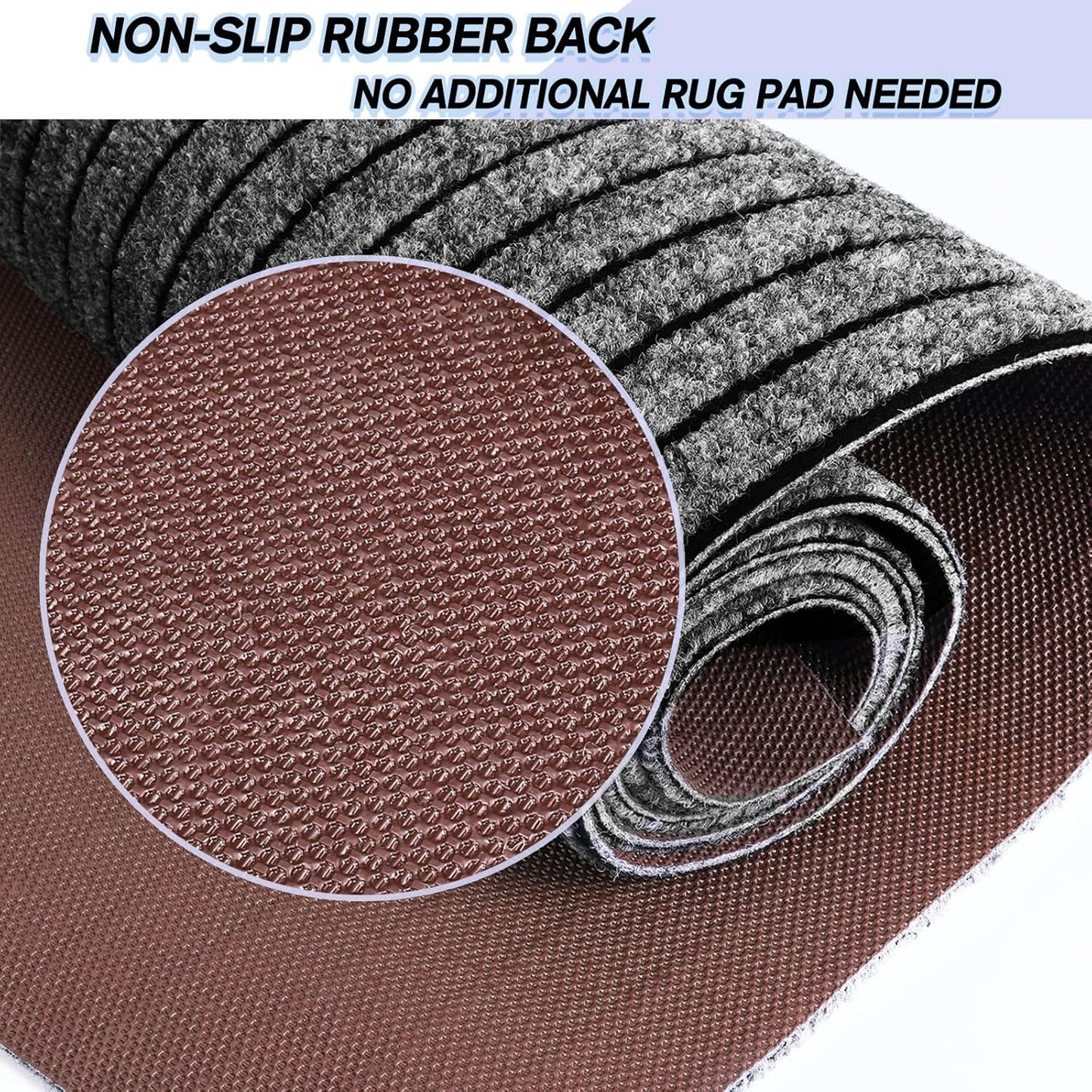 Custom Size Backed Non-Slip Area Rugs Runner, Easy Clean, Waterproof Runner Rugs for Hallway Entryway, Kitchen, Laundry, 2FT x 47FT, Gray Stripe